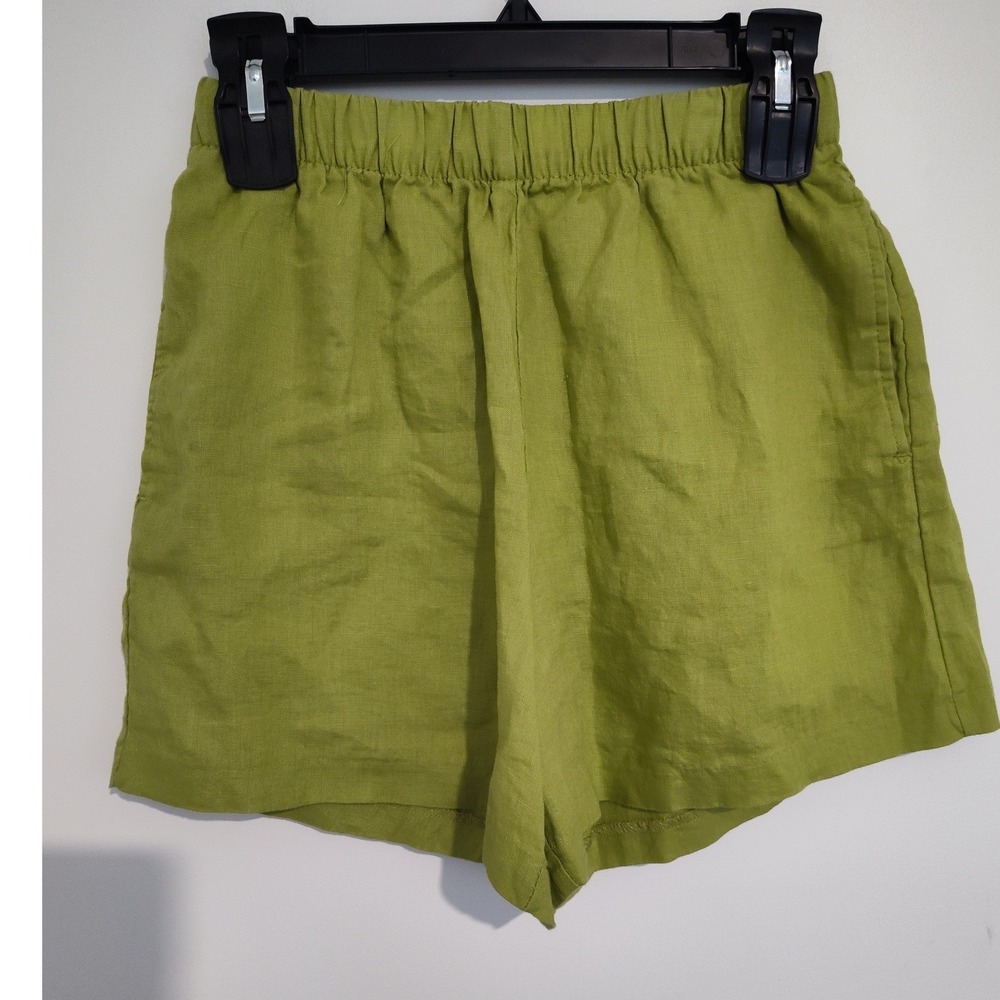 HM Premium Selection Natural Linen Shorts Lime Green Elastic Waist Womens XS NWT